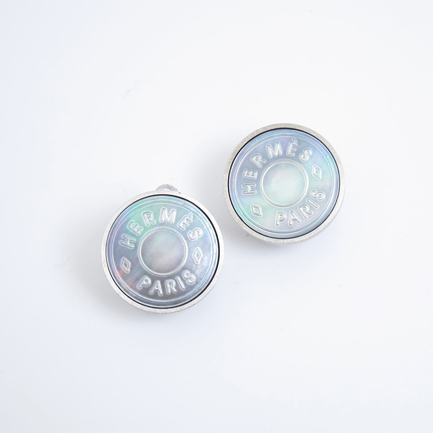Hermes Vintage Serie Shell Face Silver Clip-on Earrings