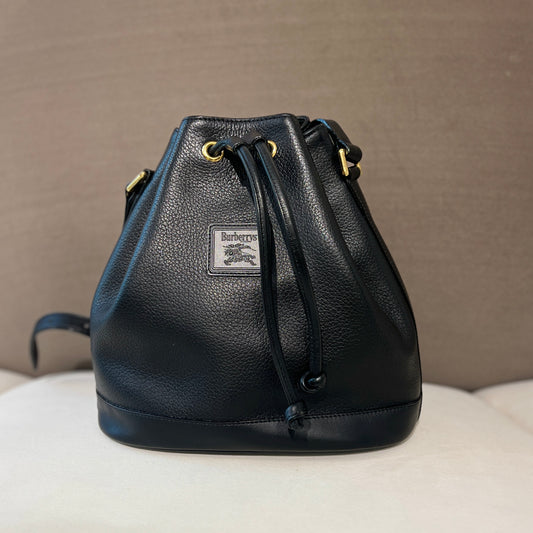 Burberry Vintage Leather Logo Plate Black Leather Bucket Bag