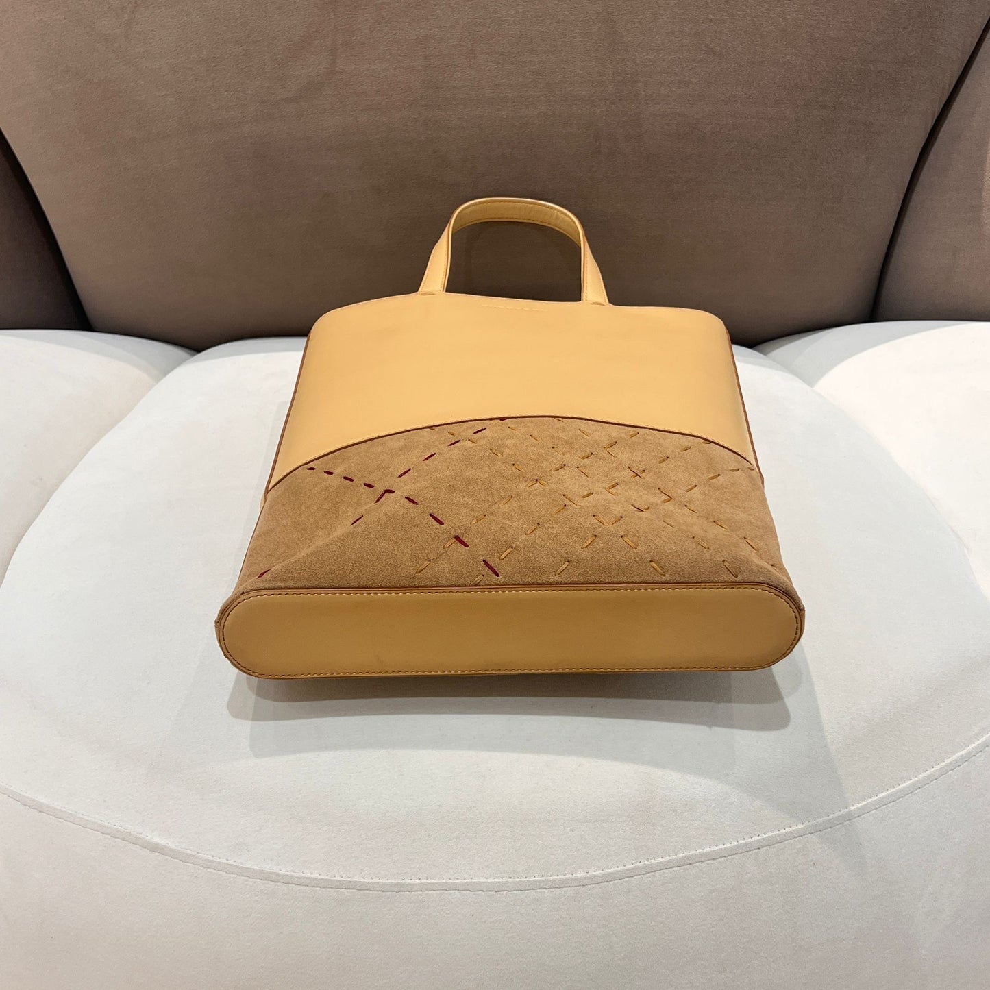 Burberry Vintage Beige Leather Two-Tone Structured Tote Bag
