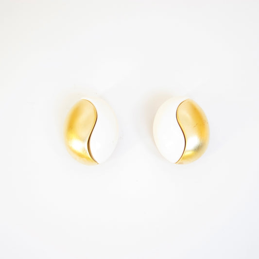 Givenchy Vintage Oval Shape White and Golden Clip-on Earrings