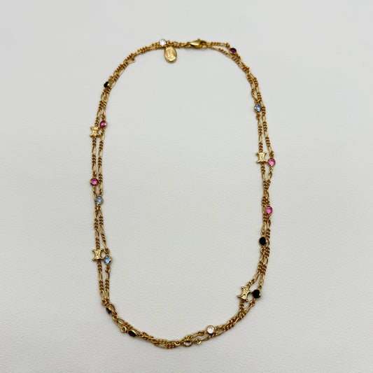 Celine Vintage Triomphe and Multi Color Stone Golden Long Necklace