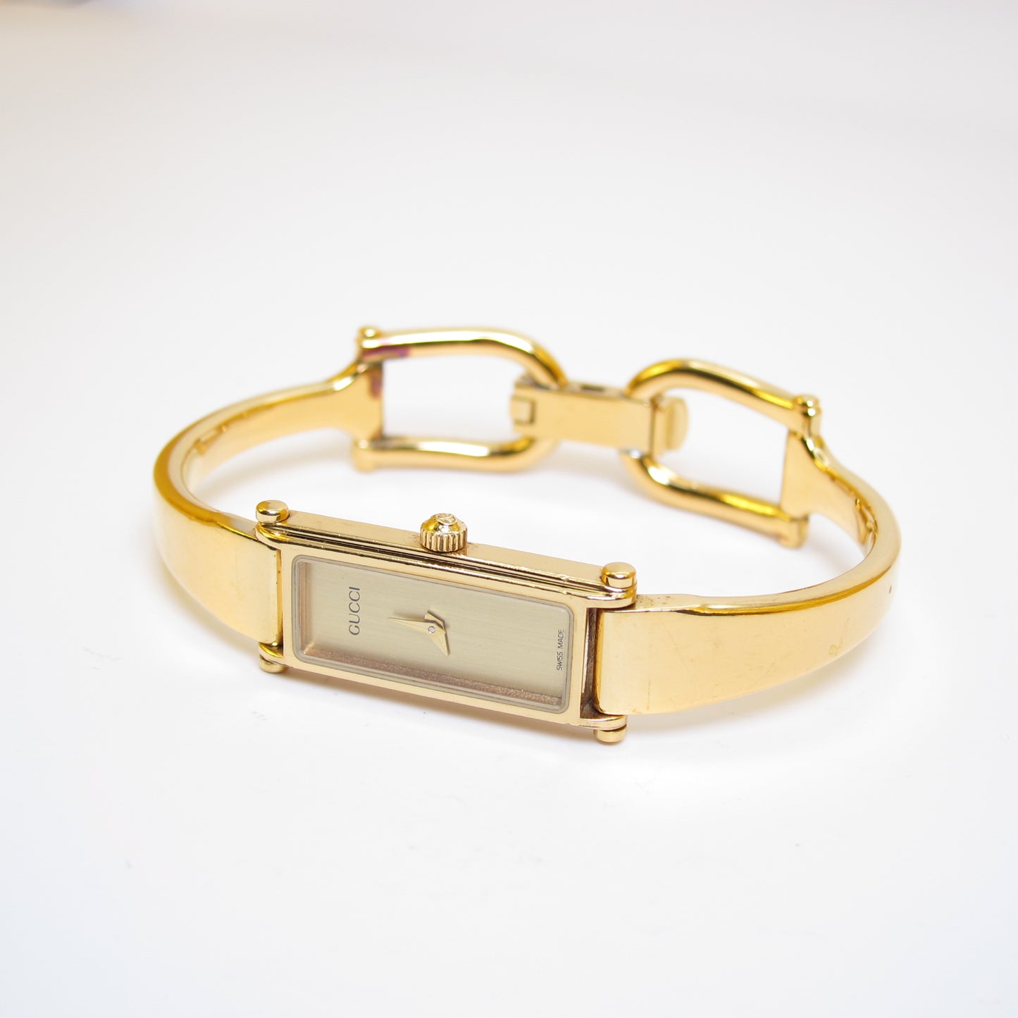 Gucci 復古長方形金色錶盤手鐲腕錶