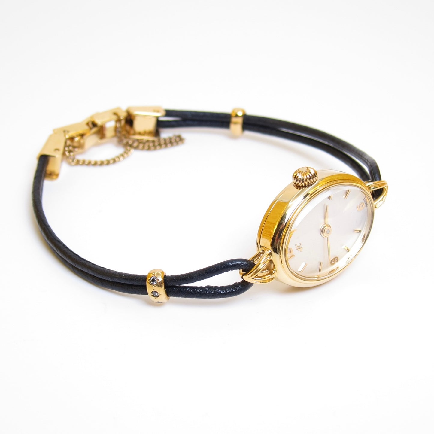 4°C Vintage Oval White Dial Black Leather Cord Bracelet Watch