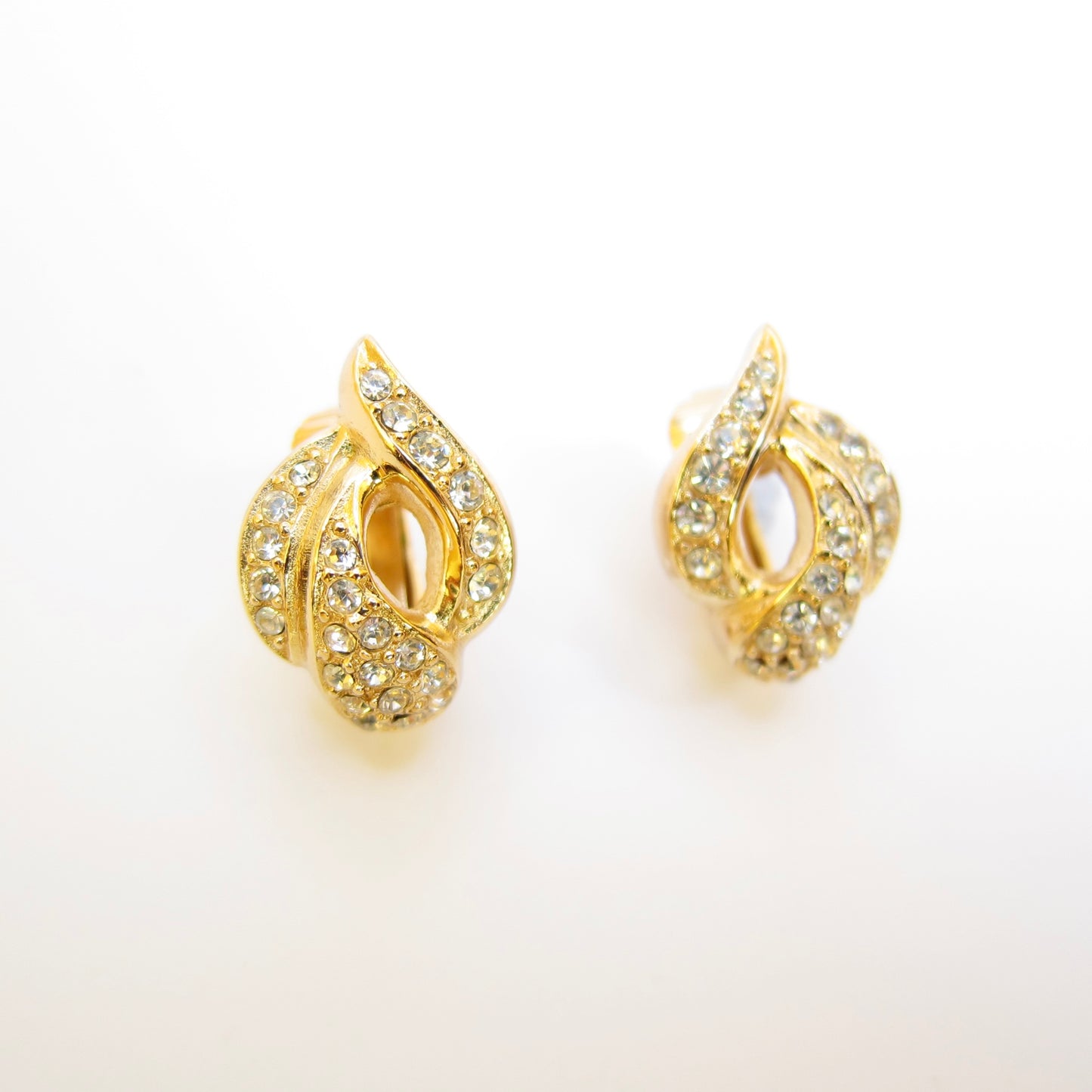 Christian Dior Vintage Rhinestone Golden Clip-on Earrings