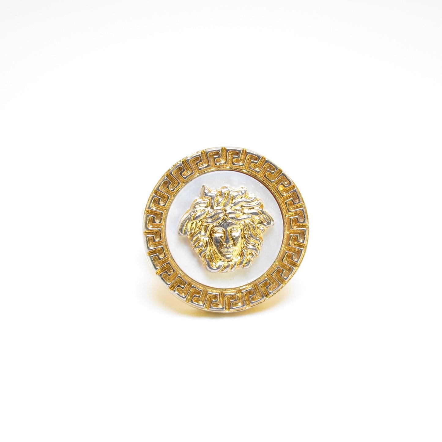 Versace Vintage Gold-Tone Medusa Greek Key Ring Size 53