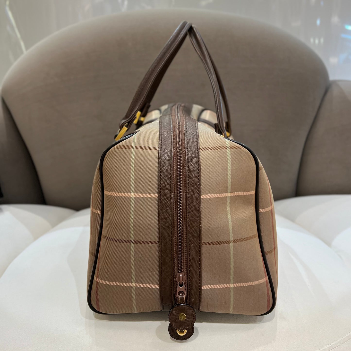 Burberry Classic Checked Boston Bag In Brown Color