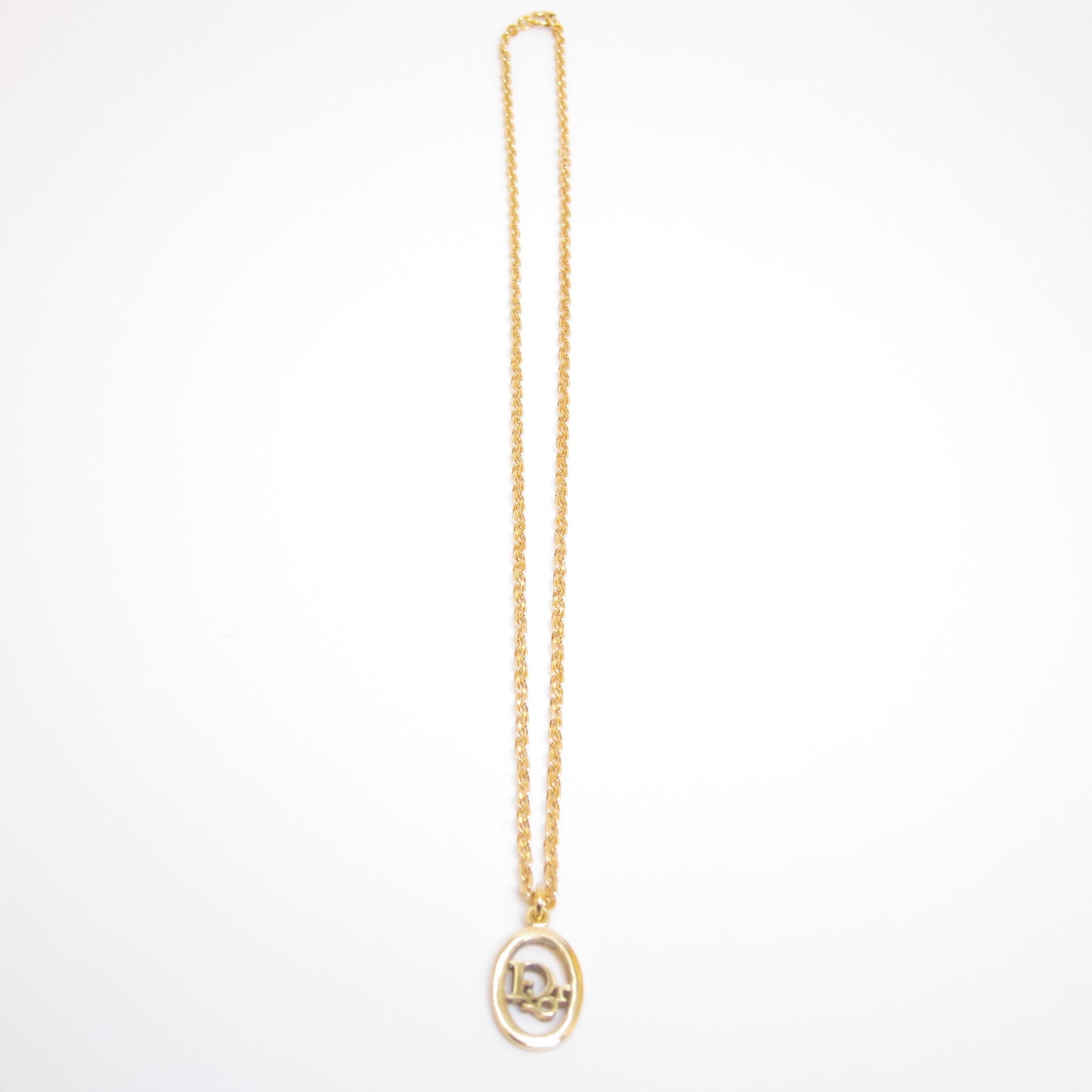 Christian Dior Vintage Dior Logo in Oval Shaped Golden Necklace