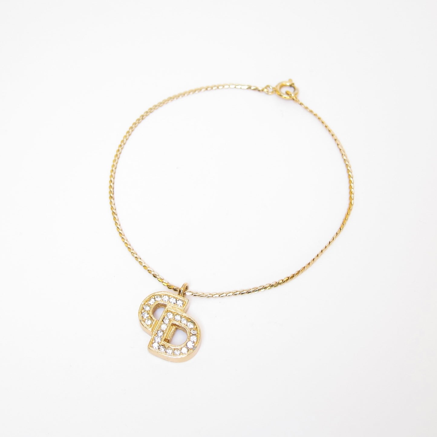 Christian Dior Vintage CD Logo with Rhinestone Golden Bracelet