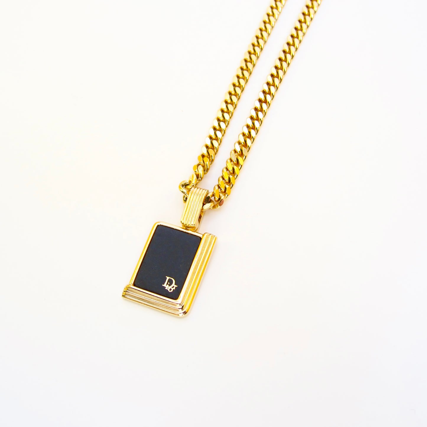 Christian Dior Vintage Dior Logo on Rectangle Black and Golden Necklace