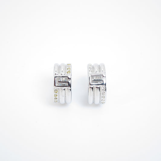 Givenchy Vintage G Logo and Rhinestone Silver Clip-on Earrings