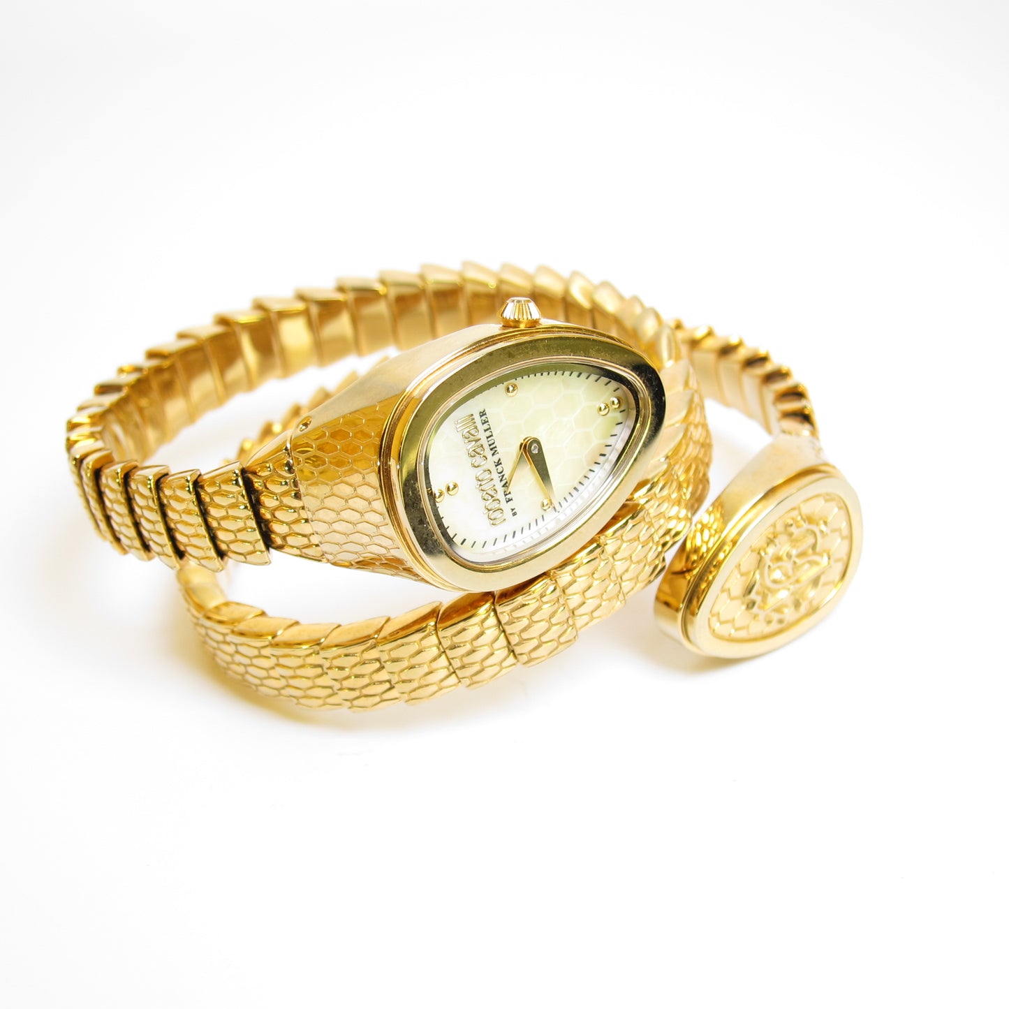 Franck Muller Vintage Roberto Cavalli By Franck Muller Shell Pearl Face Snake Core Golden Watch