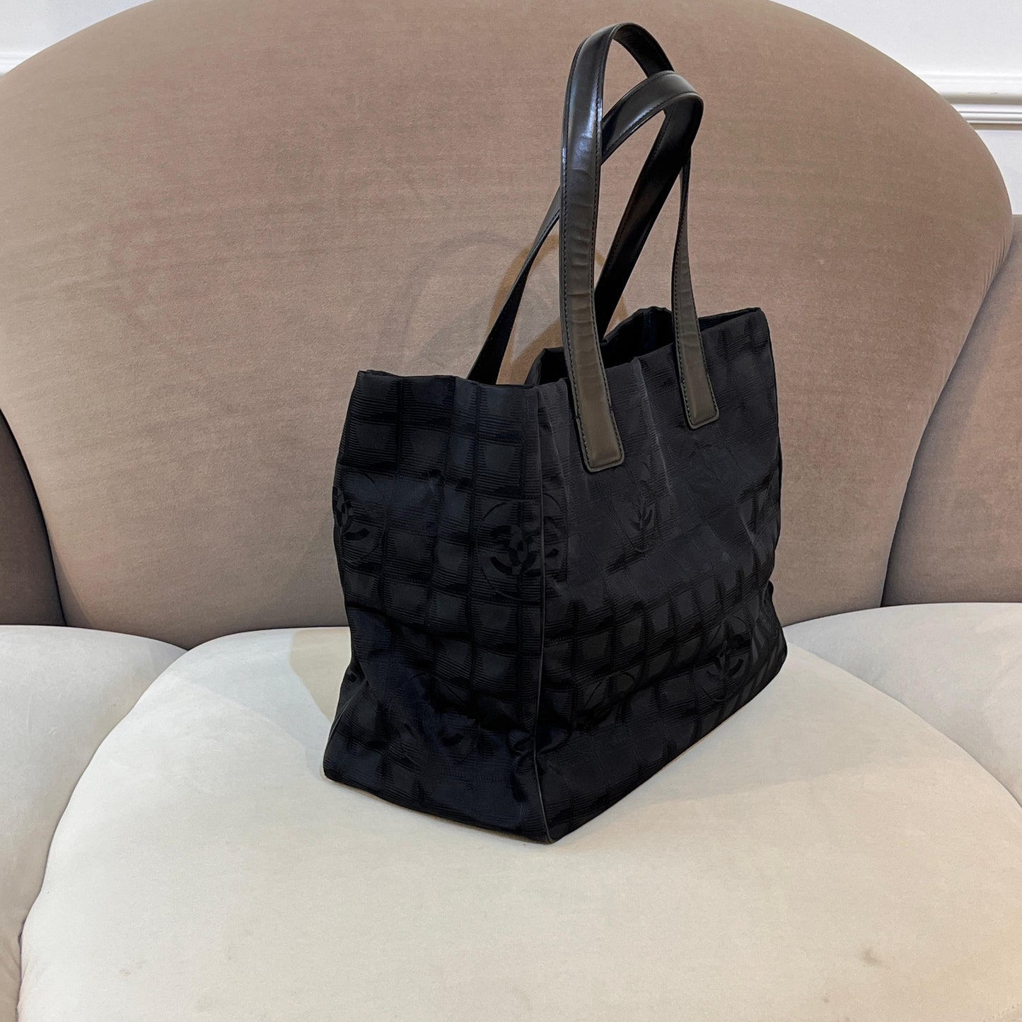 Chanel Vintage New Travel Line Black Nylon Tote Bag