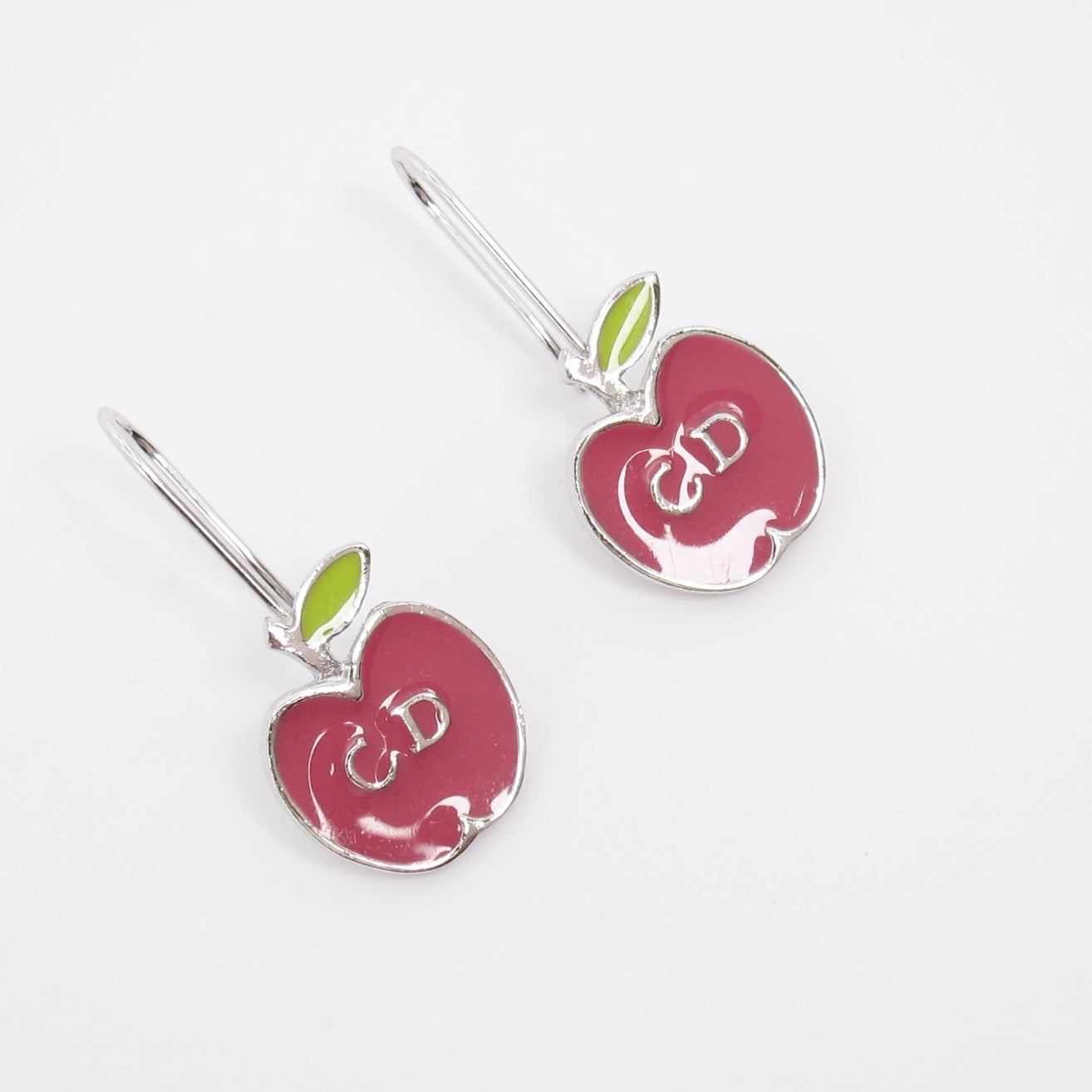 Christian Dior Vintage CD Logo Apple Motif Silver Earrings