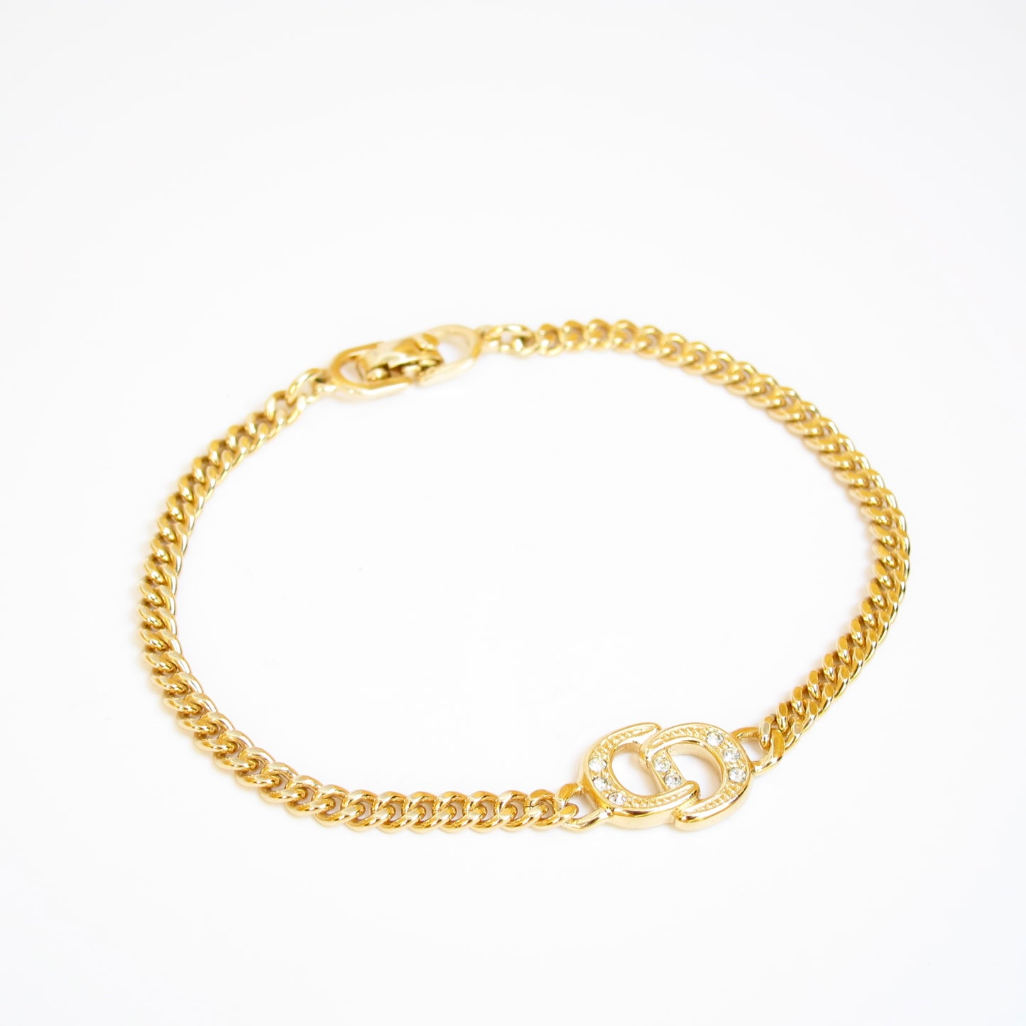 Christian Dior Vintage CD Logo with Rhinestone Golden Bracelet