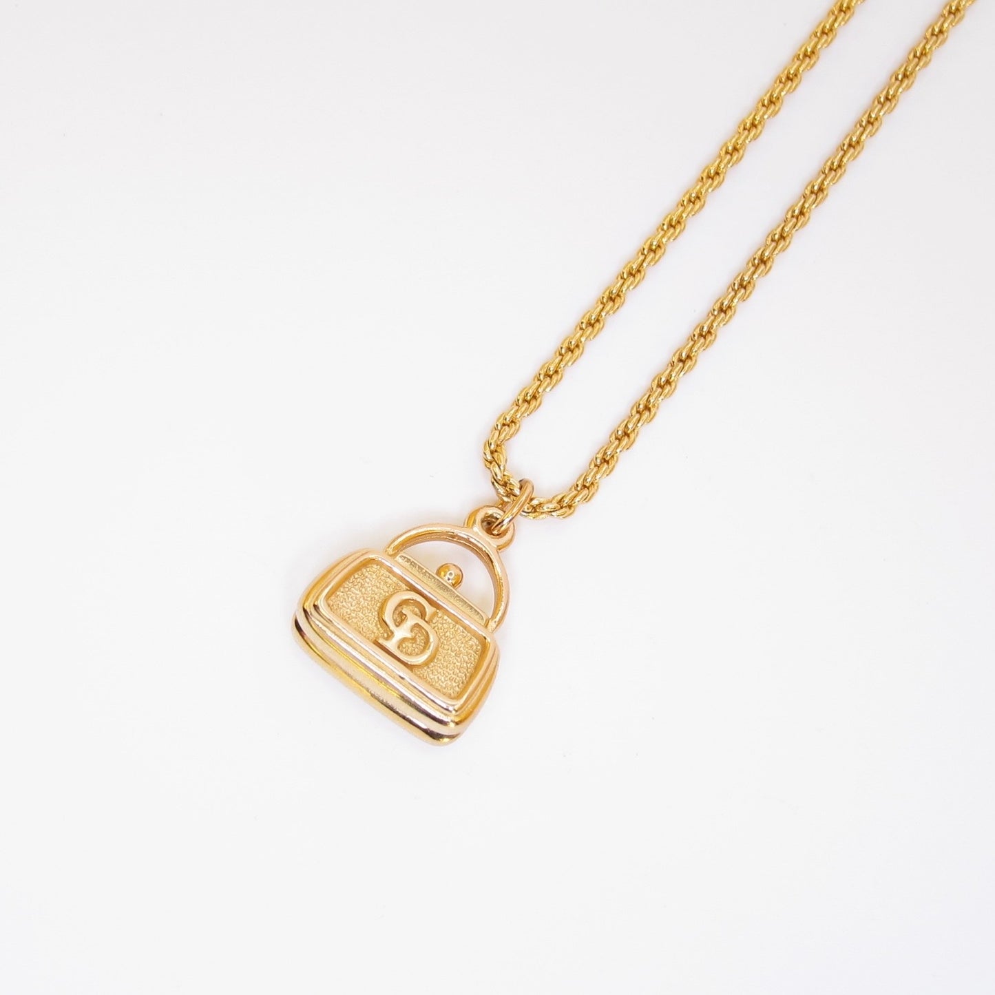 Christian Dior Vintage CD Logo Handbag Motif Golden Necklace