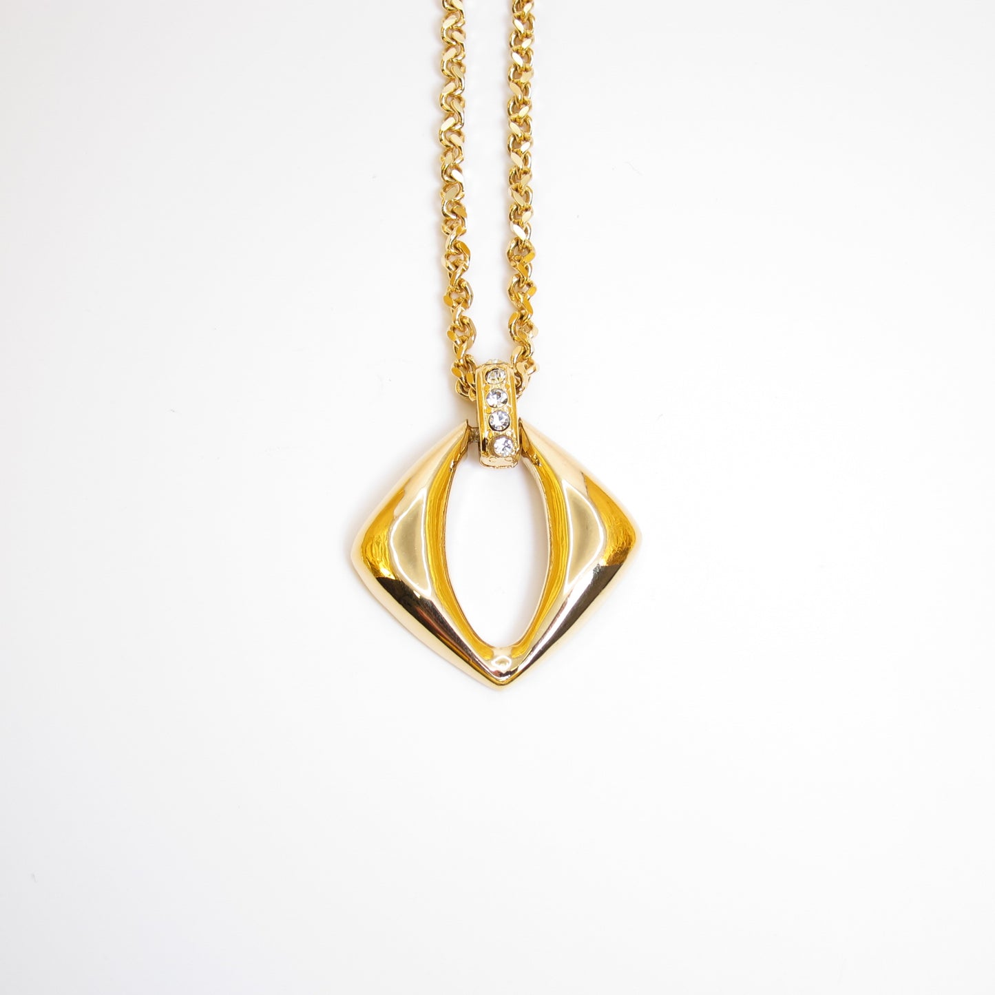 Yves Saint Laurent Vintage Rhombus and Rhinestone Pendant Golden Long Necklace