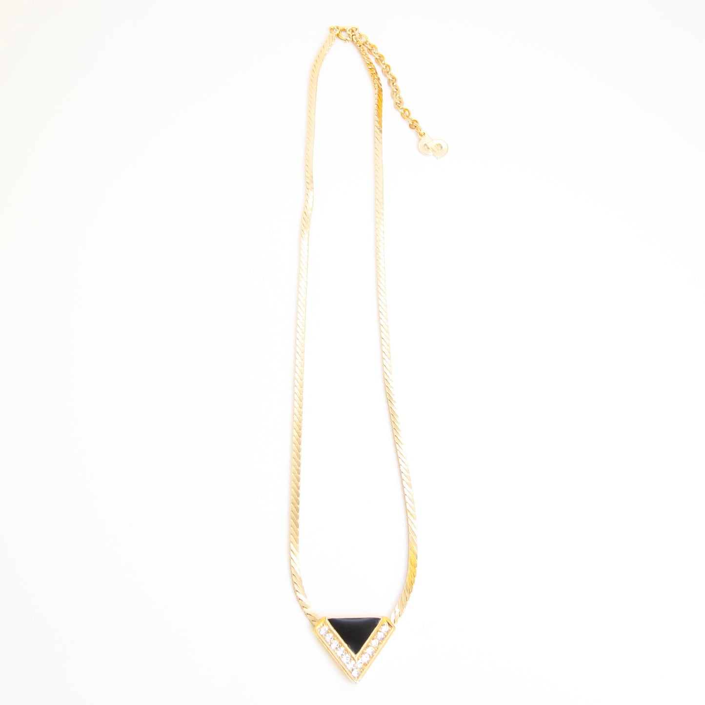 Christian Dior Vintage Triangle Black and Rhinestone Golden Necklace
