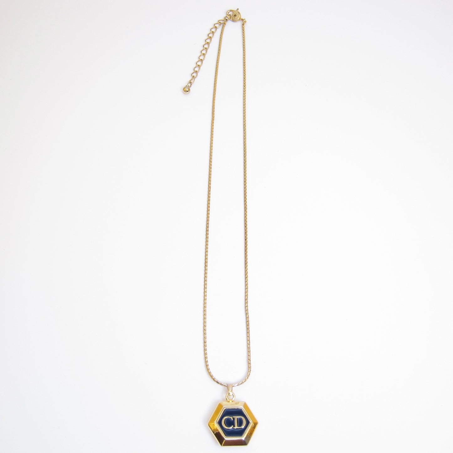 Christian Dior Vintage CD Logo Hexagon Black and Golden Necklace