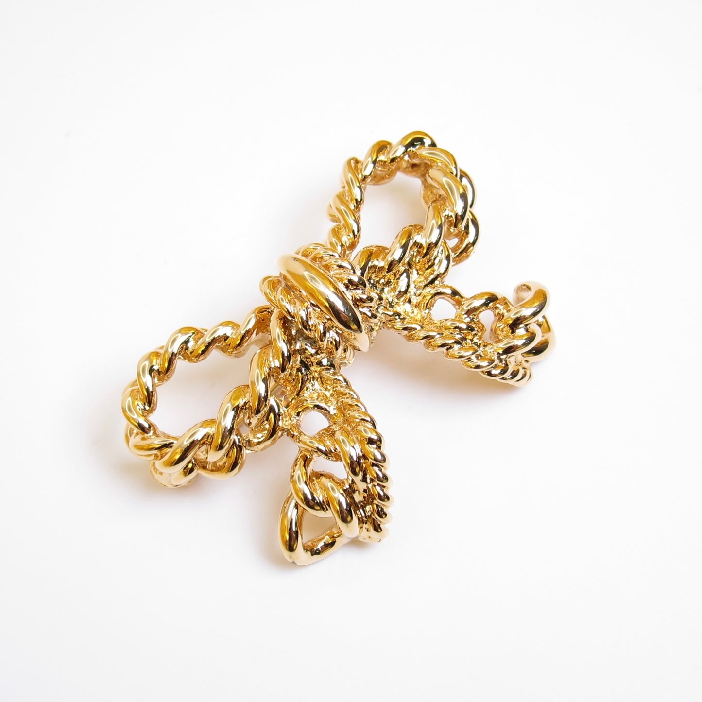 Nina Ricci Vintage Ribbon Motif Chain Link Golden Brooch