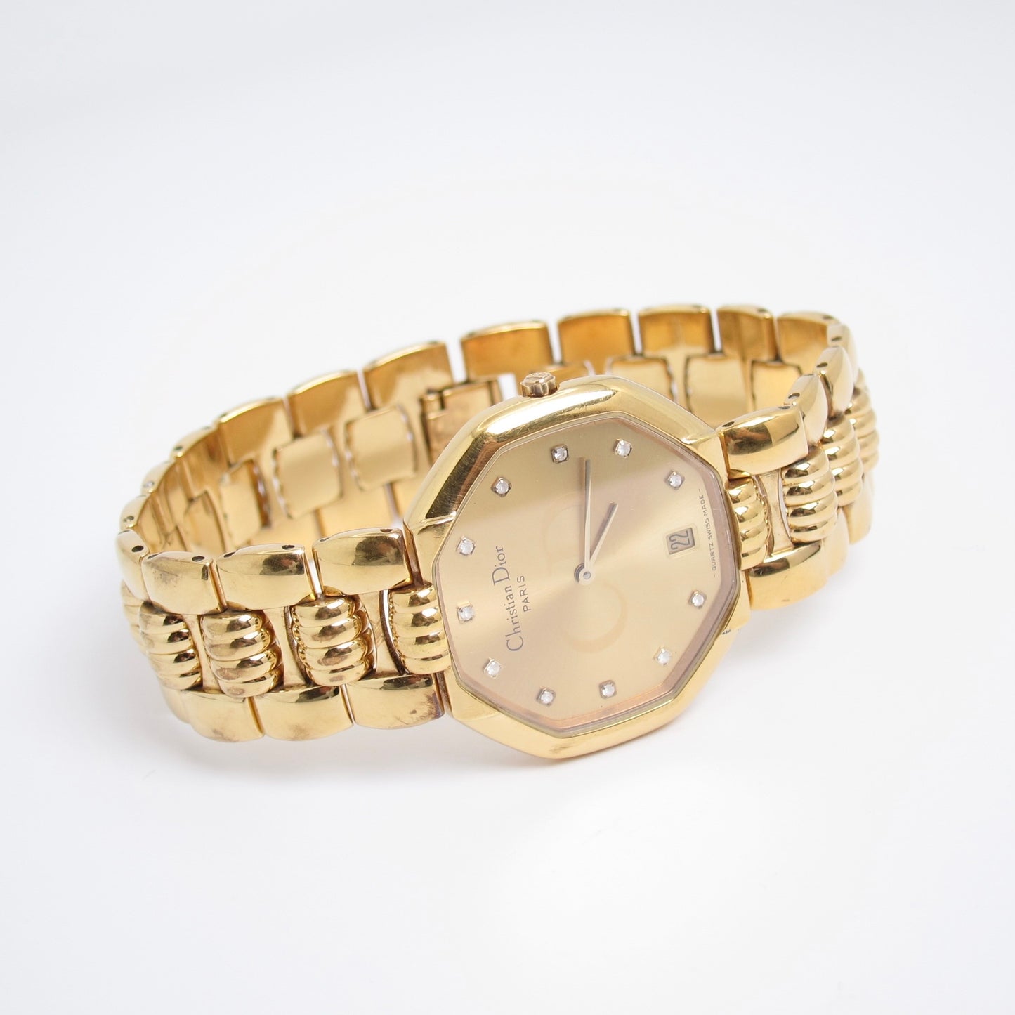 Christian Dior Vintage Octagon Golden and Diamond Dial Quartz Watch