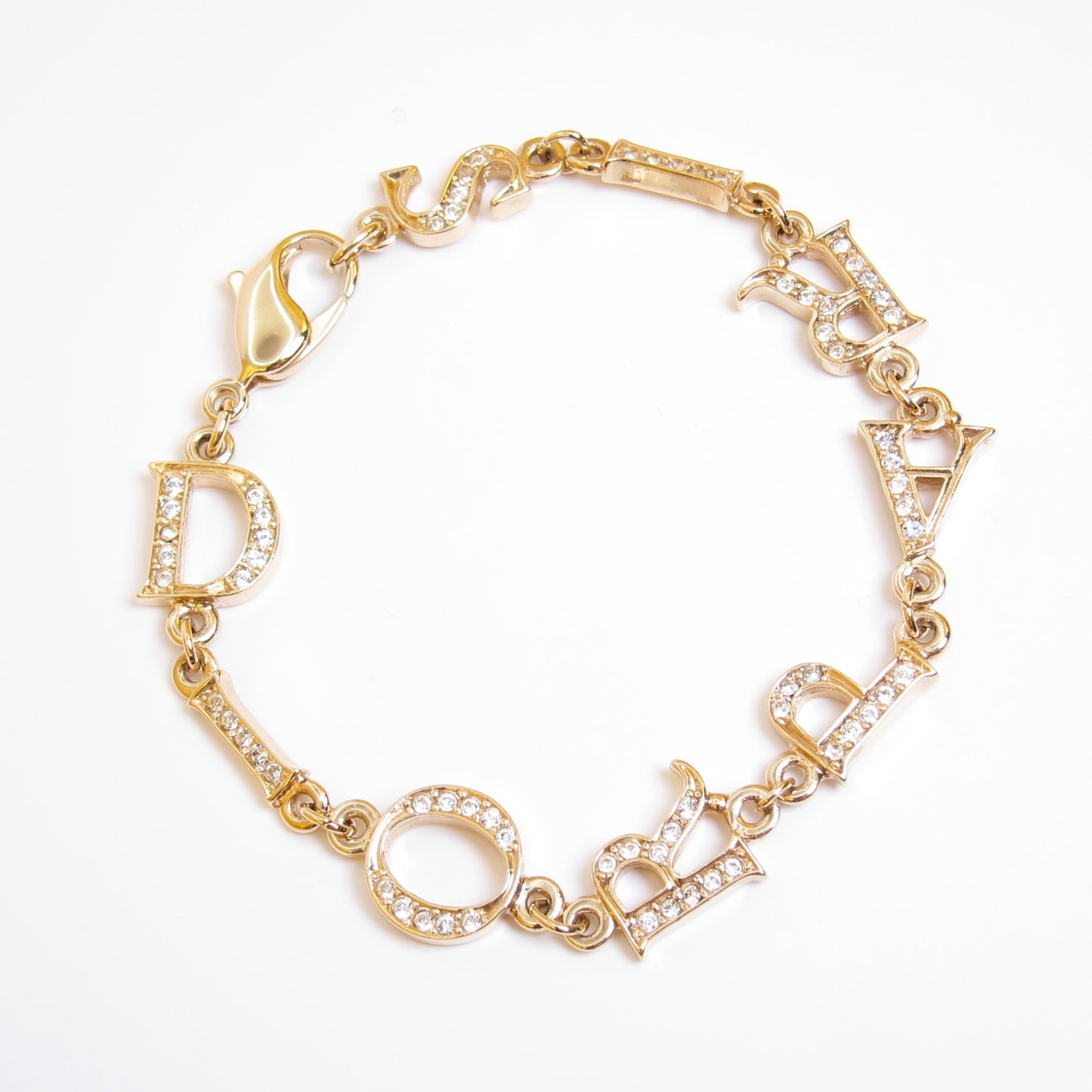 Christian Dior Vintage Dior Paris Letter Charm with Rhinestone Golden Bracelet