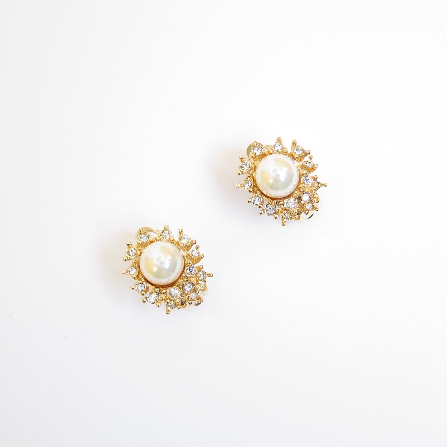 Nina Ricci Vintage Pearl and Rhinestone Golden Clip-on Earrings