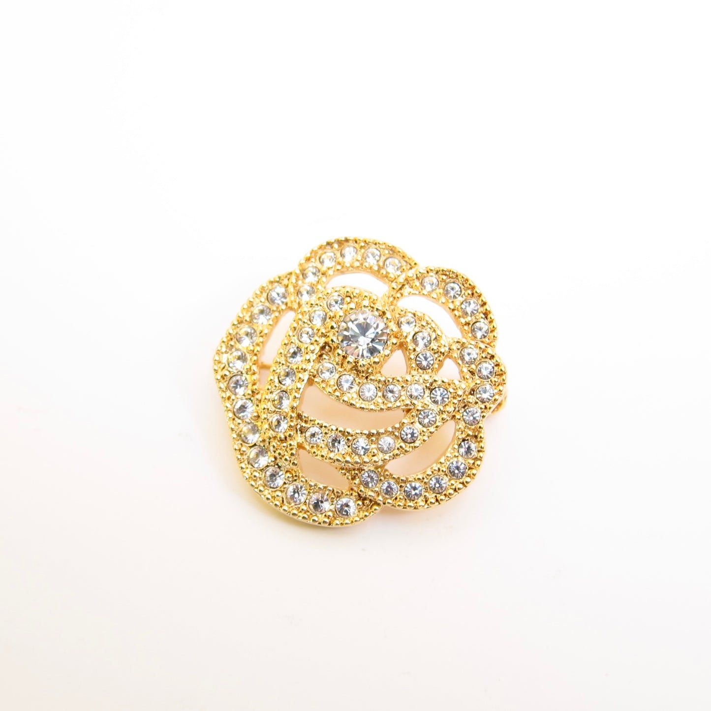 Christian Dior Vintage Flower Motif with Rhinestone Golden Brooch