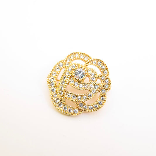 Christian Dior Vintage Flower Motif with Rhinestone Golden Brooch