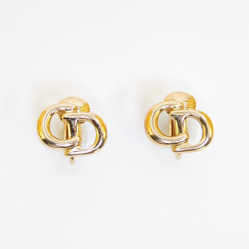 Christian Dior Vintage CD Logo Golden Clip-on Earrings