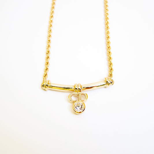 Christian Dior Vintage CD Logo and Rhinestone Golden Necklace