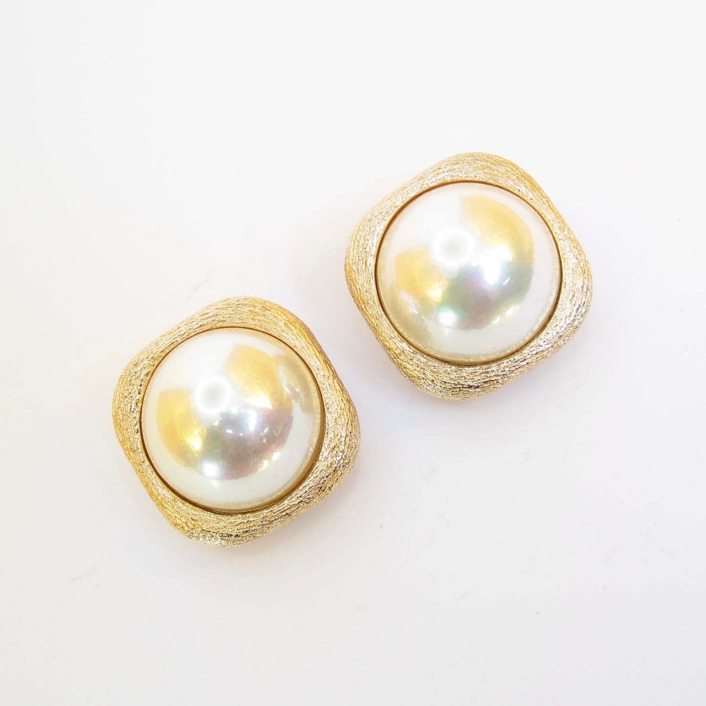 Christian Dior Vintage Pearl on Square Golden Clip-on Earrings