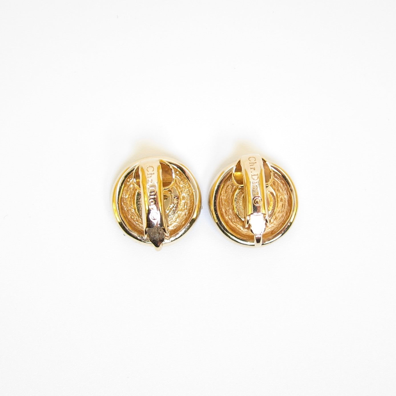 Christian Dior Vintage Black Enamel Crystal Logo Clip-On Earrings