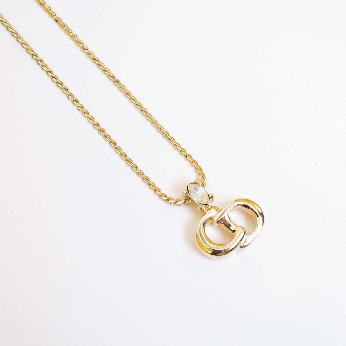 Christian Dior Vintage CD Logo and Rhinestone Golden Necklace