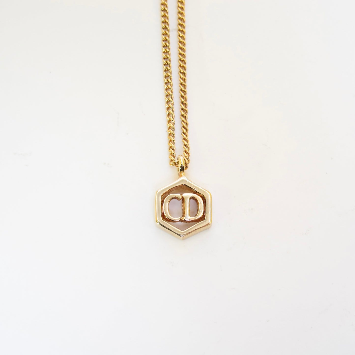 Christian Dior Vintage CD Logo in Hexagon Golden Necklace