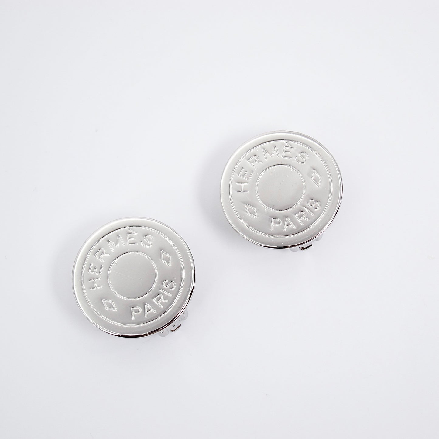 Hermes Vintage Hermes Logo on Round Shape Silver Clip-on Earrings