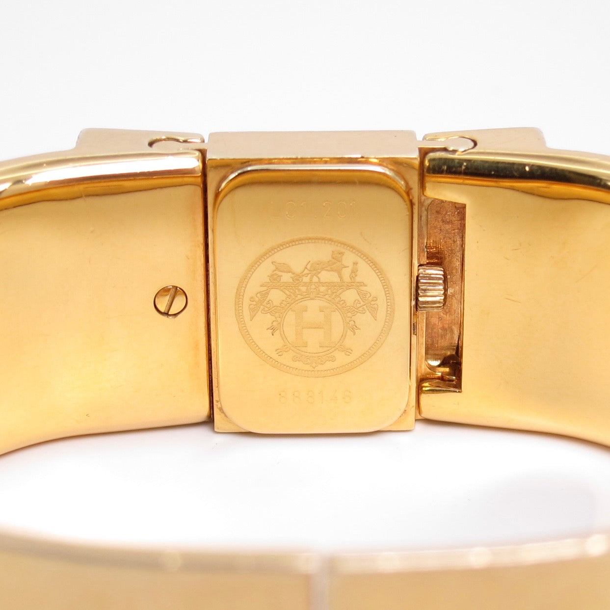 Hermes Vintage Loquet Red Crocodile Leather Golden Bangle Watch