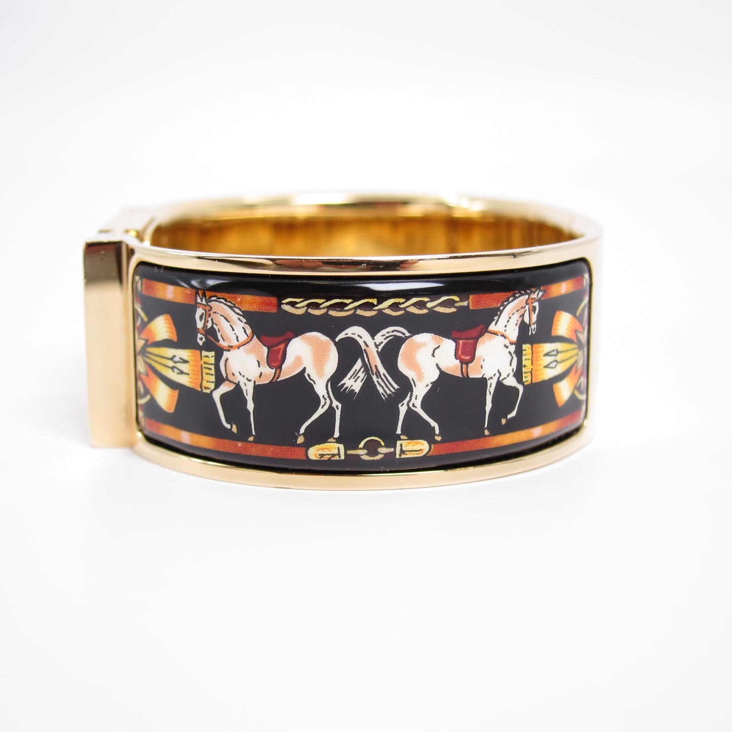 Hermes Vintage Loquet Golden Face Black Cloisonne Enamel Bangle Watch