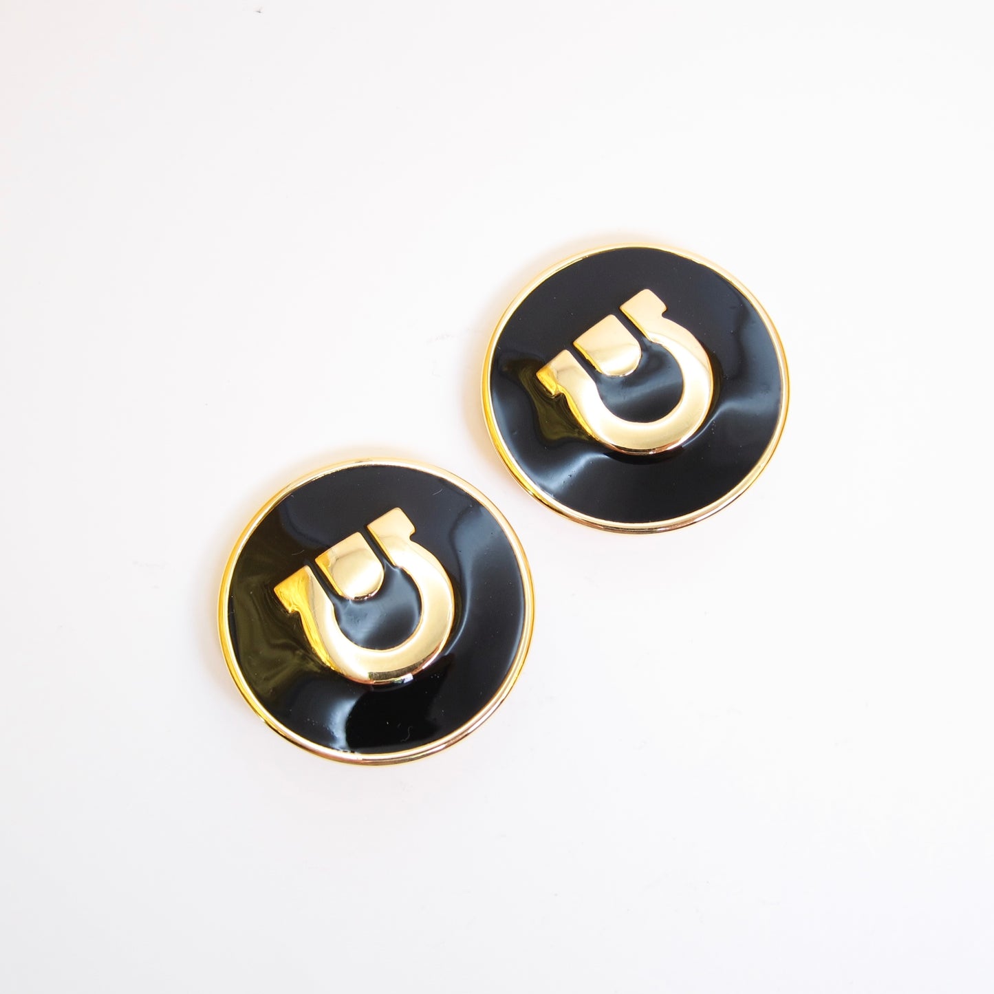 Ferragamo Vintage Gancini Black and Golden Clip-on Earrings