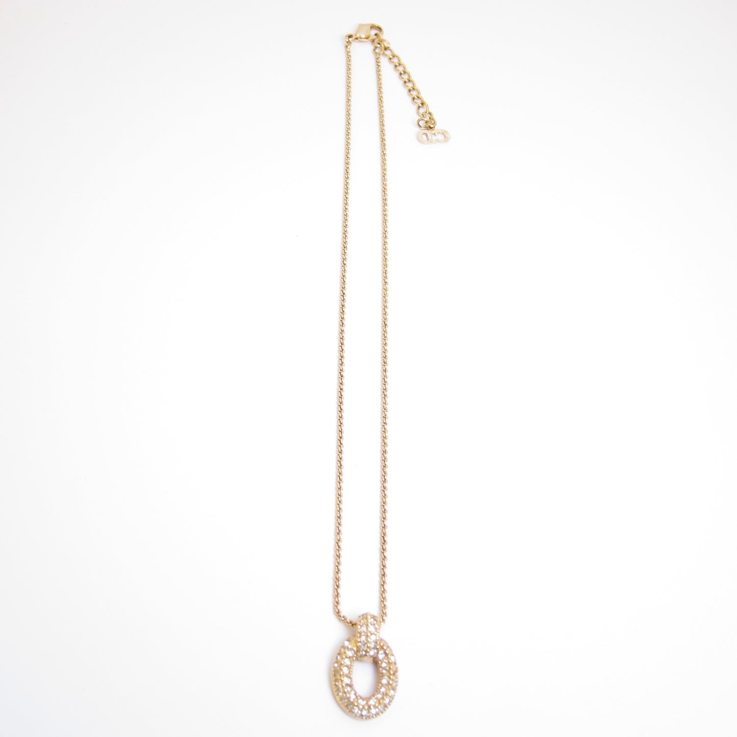 Christian Dior Vintage Letter O with Rhinestone Golden Necklace