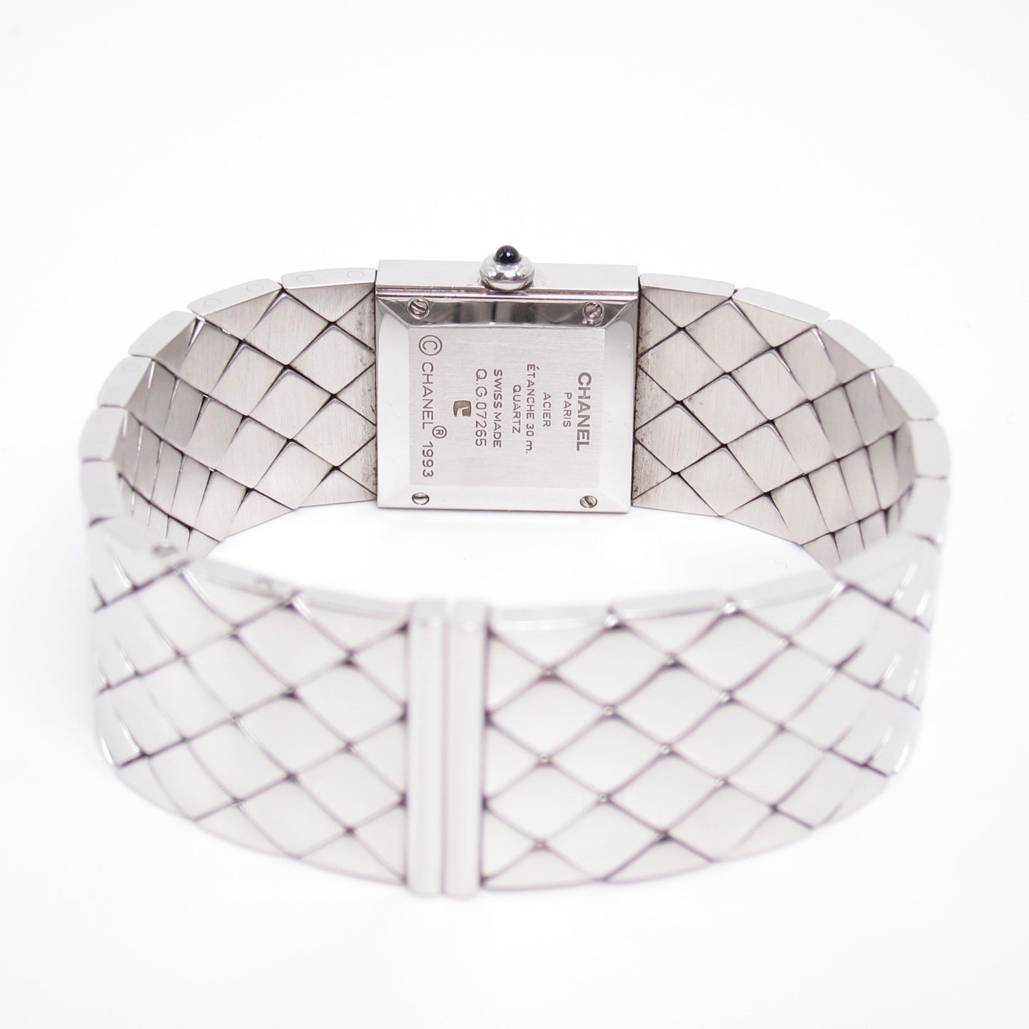 Chanel Vintage Matelasse Square Black Face Stainless Steel Watch