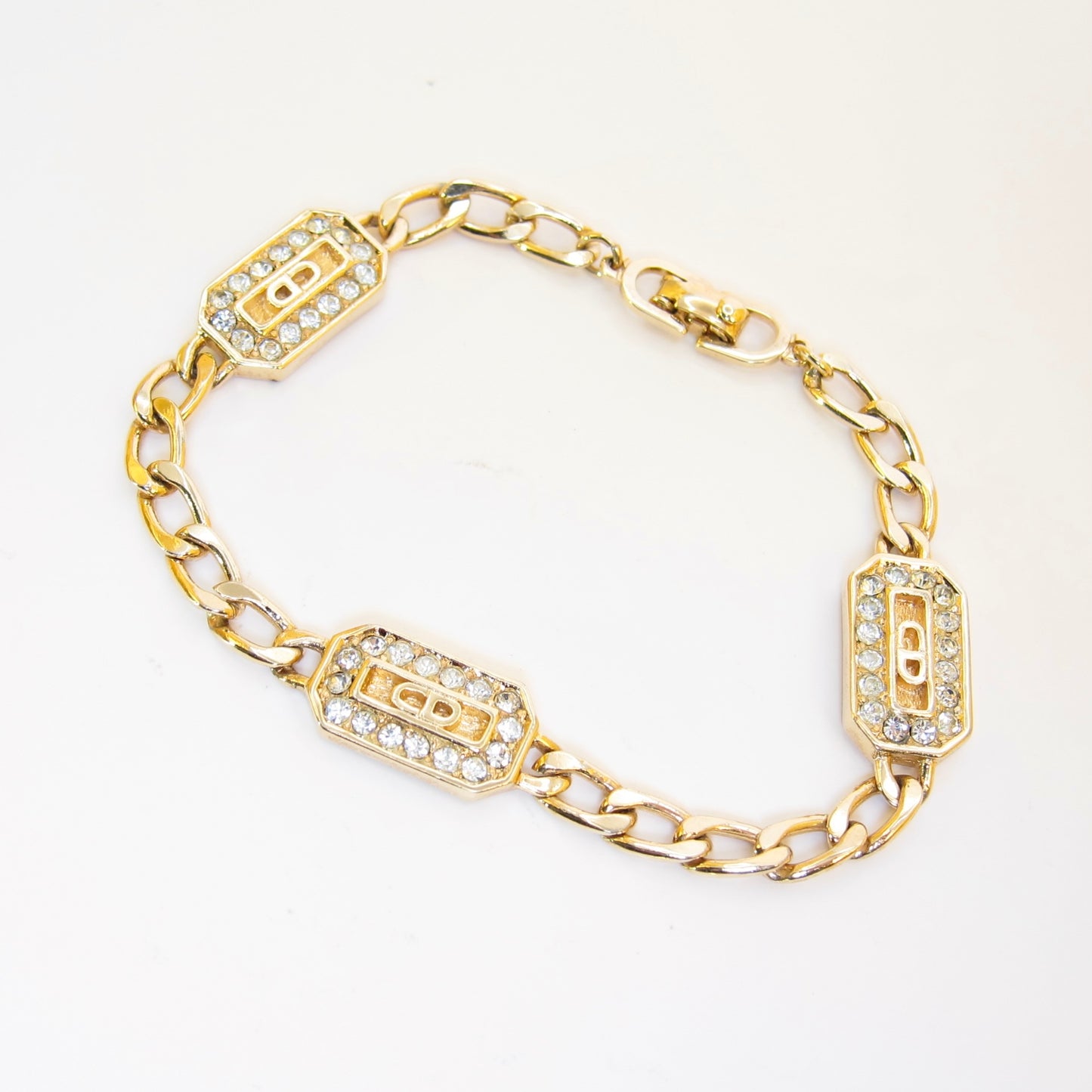 Christian Dior Vintage CD Logo and Rhinestone Golden Bracelet