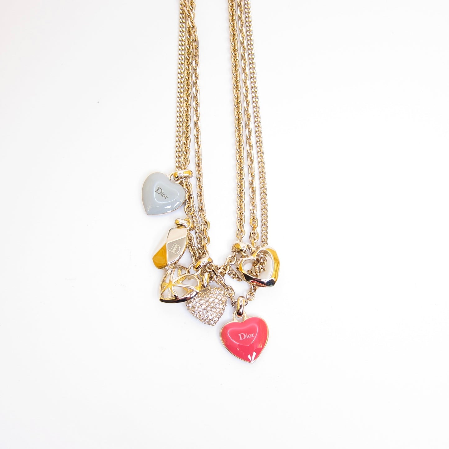 Christian Dior Vintage Logo and Heart Motif Golden Necklace