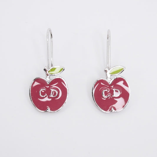 Christian Dior Vintage CD Logo Apple Motif Silver Earrings