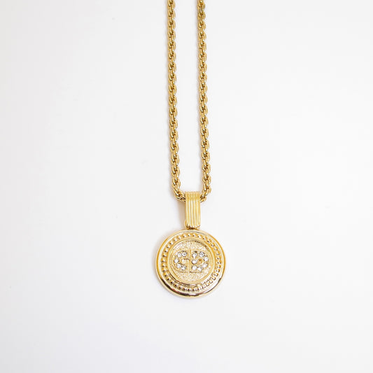 Christian Dior Vintage CD Logo with Rhinestone on Circle Golden Necklace