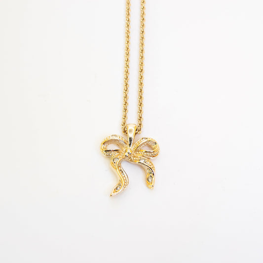 Christian Dior Vintage Ribbon with Rhinestone Golden Necklace