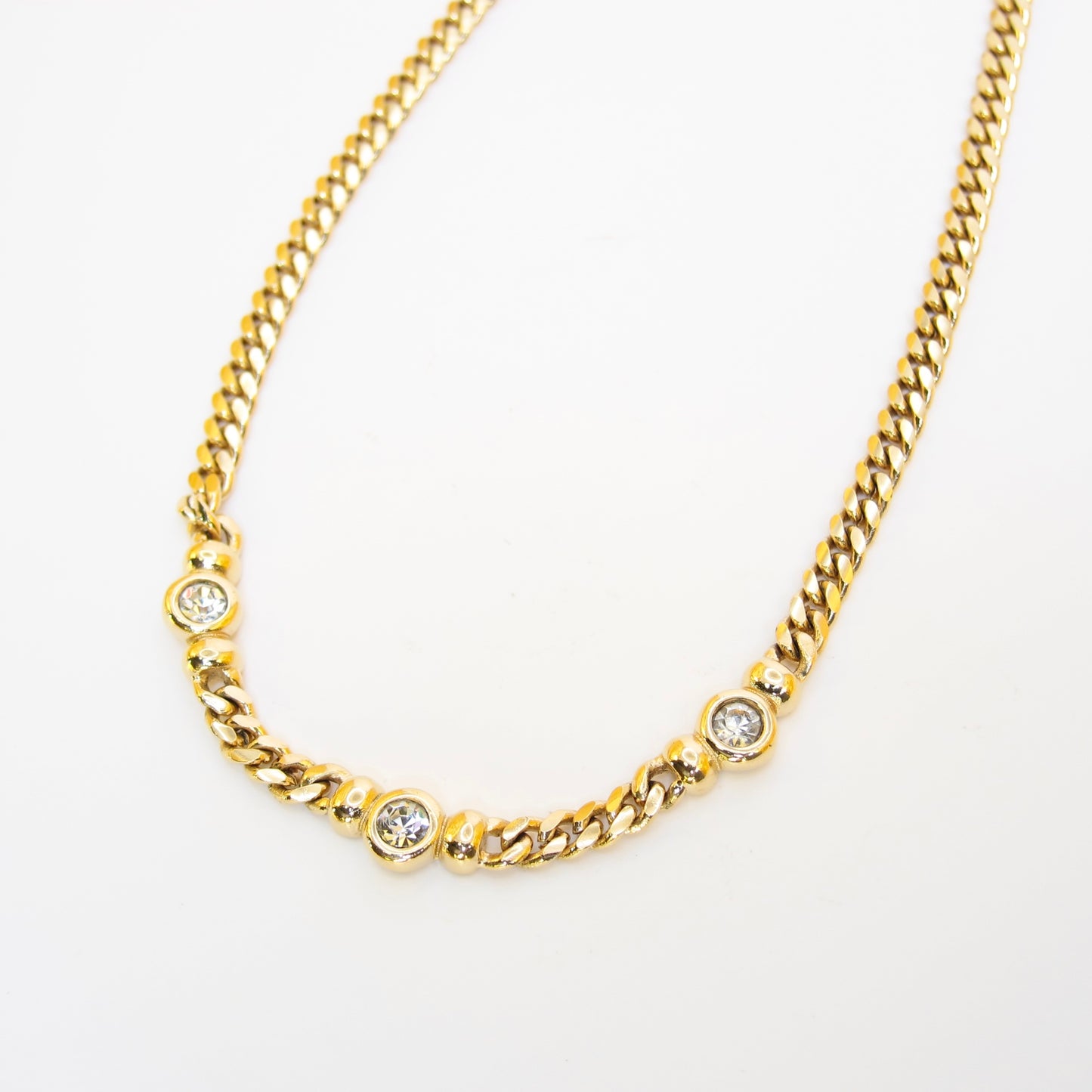 Christian Dior Vintage Rhinestone Golden Chain Necklace