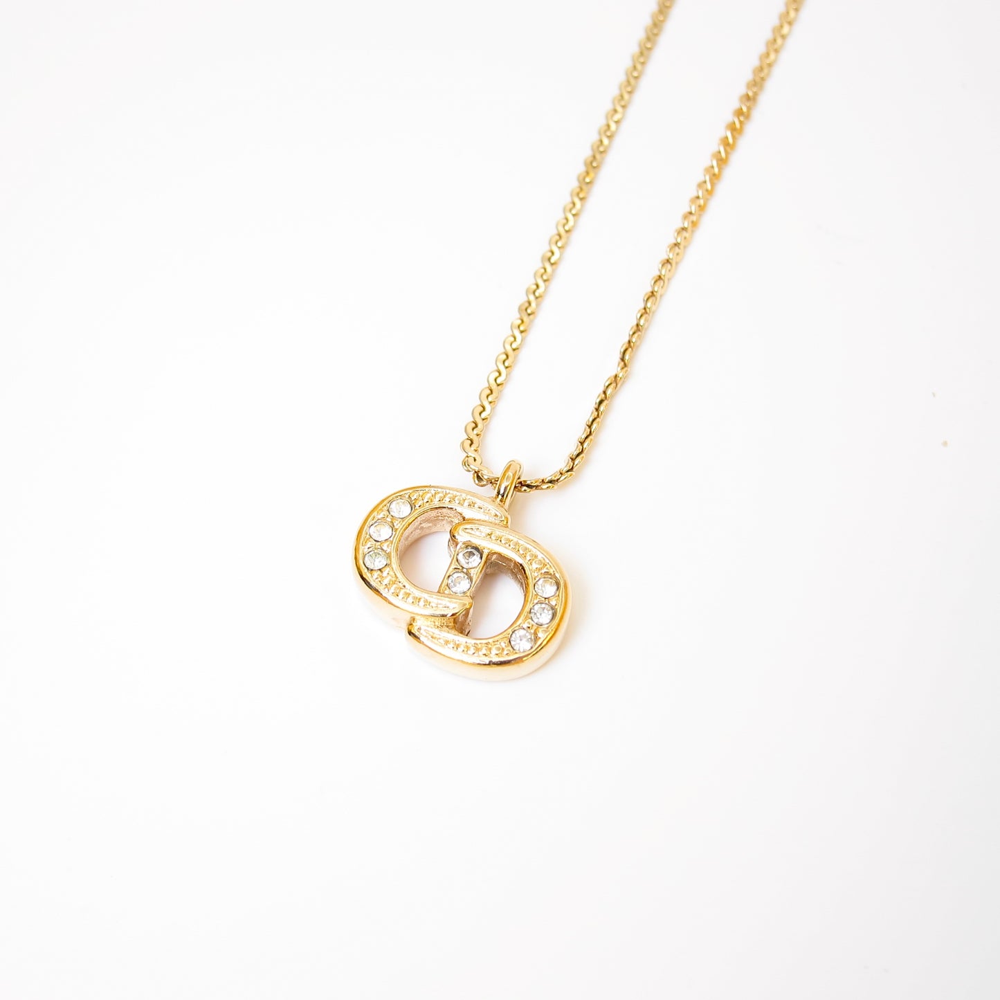 Christian Dior Vintage CD Logo with Rhinestone Golden Necklace