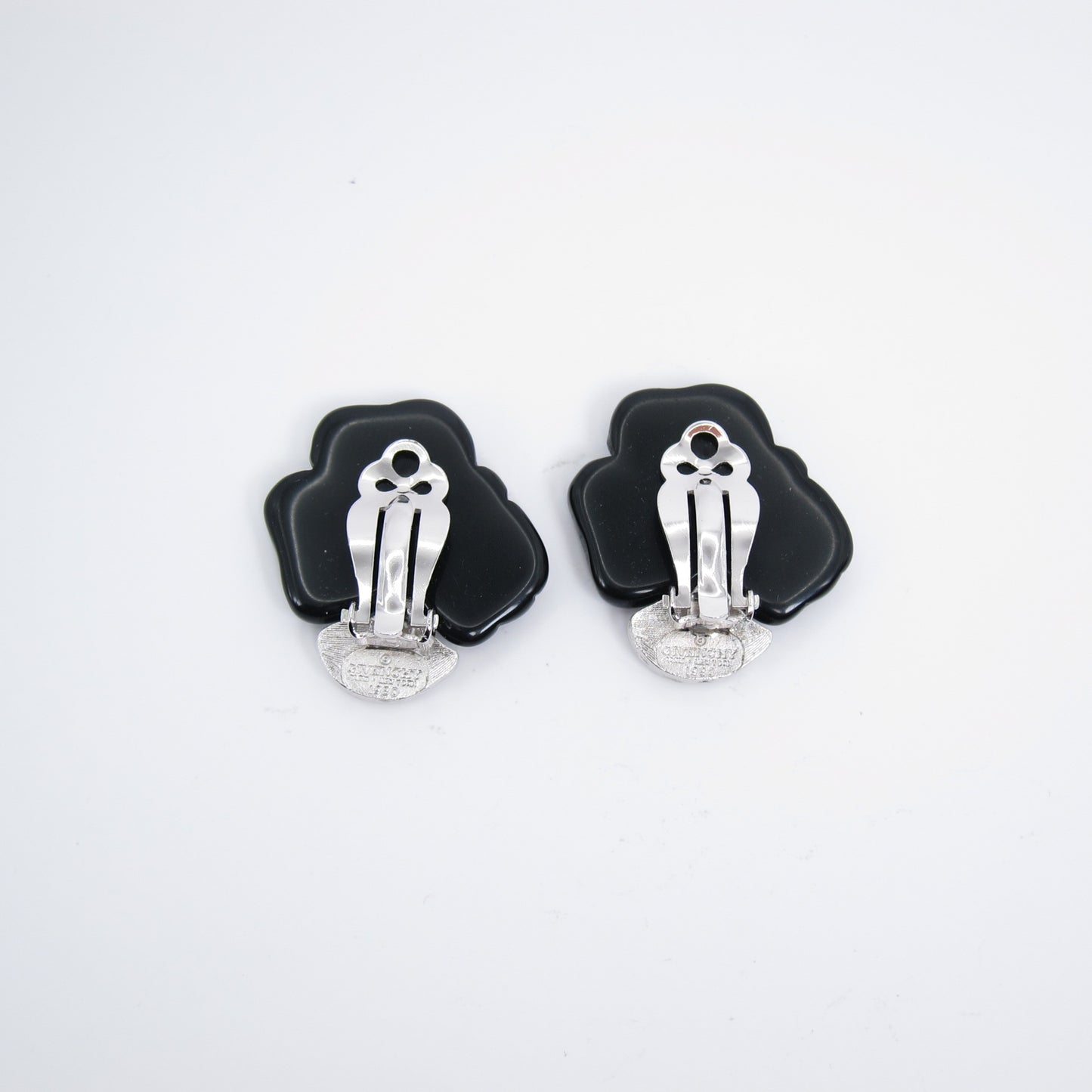 紀梵希復古時尚黑色鑲鑽銀色夾式耳環