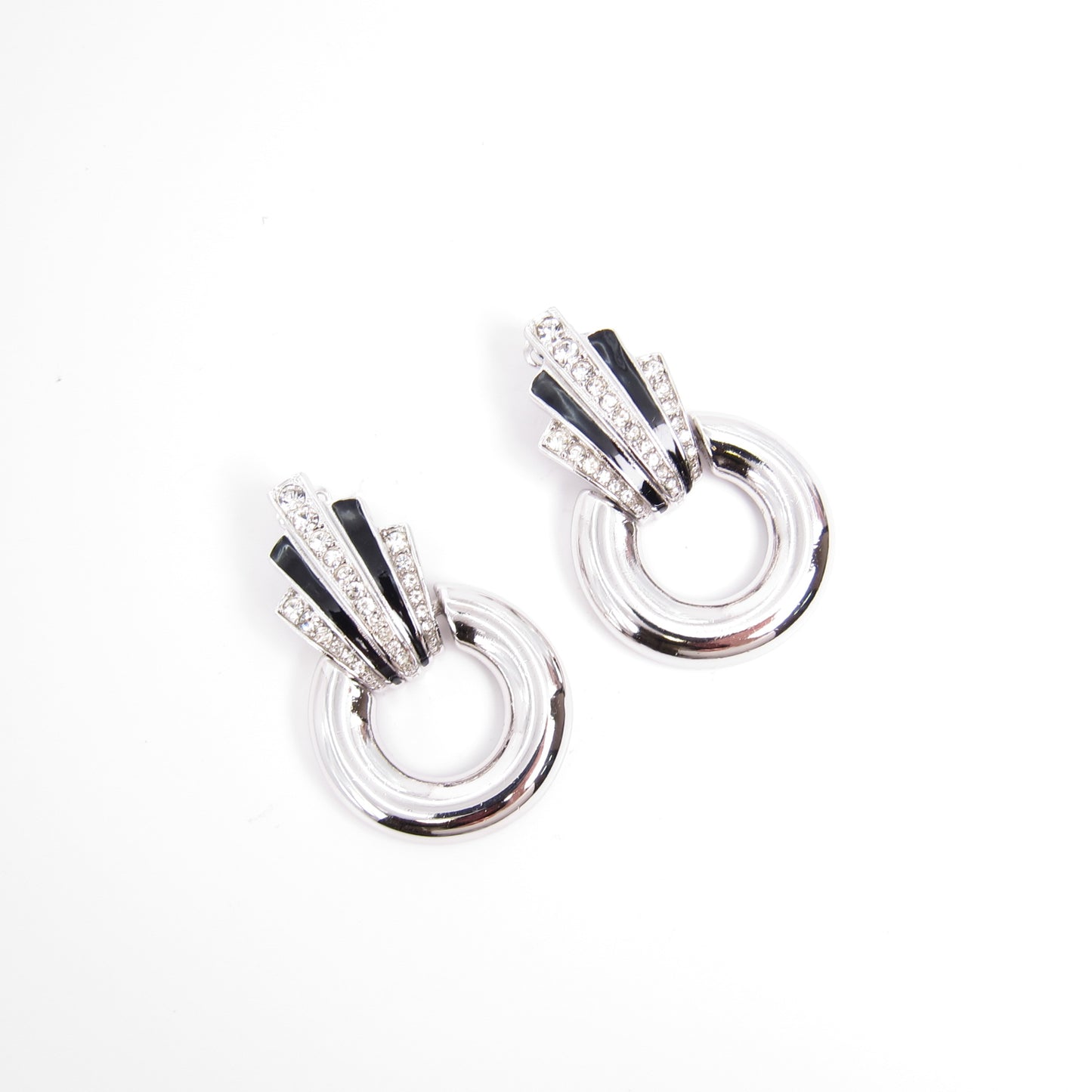 Givenchy Vintage Stylish Black and Rhinestone Silver Clip-on Earrings