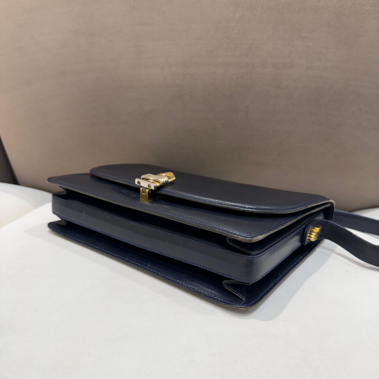 Gucci Vintage Black Leather Flap Slim Shoulder Bag